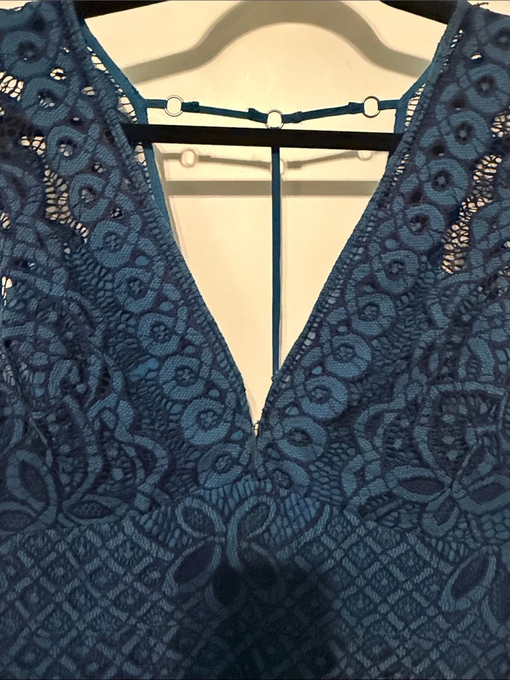Free People One Million Lovers Teal Navy Crochet Lace V-Neck Mini Dress Size 4